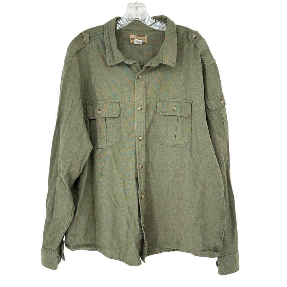 Scandia Woods Button Down‎ Shirt Olive Green Safari Utility 100% Cotton 2XL